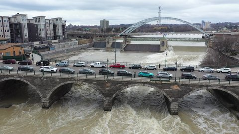 Bridge with Cars in Rochester New York Aerial