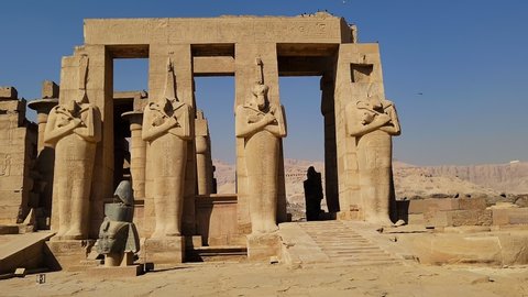 The Ramesseum is the memorial temple or mortuary temple of Pharaoh Ramesses II. It is located in the Theban necropolis in Upper Egypt, across the River Nile from the modern city of Luxor. Egypt.