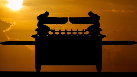 Ark of the Covenant, Time Lapse at Sunset with Red Sky, Fiery Sun, and Jewish religious symbol in Silhouette