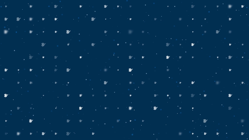 Template animation of evenly spaced palette symbols of different sizes and opacity. Animation of transparency and size. Seamless looped 4k animation on dark blue background with stars