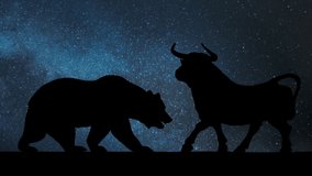 Statues of the Bear and the Bull of the Frankfurt Stock Exchange, Time Lapse by Night with Stars and Milky Way in Background - Powered by Shutterstock - Get 15% off with code: PIKWIZARD15