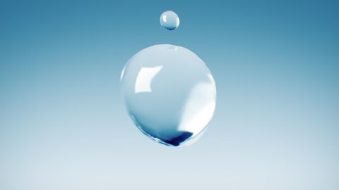 Water Drop Falling Close-up in Super Slow Motion. Beautiful 3d Animation on Blue, White and Black Backgrounds. Waving Natural Shape. 4k UHD 3840x2160.
