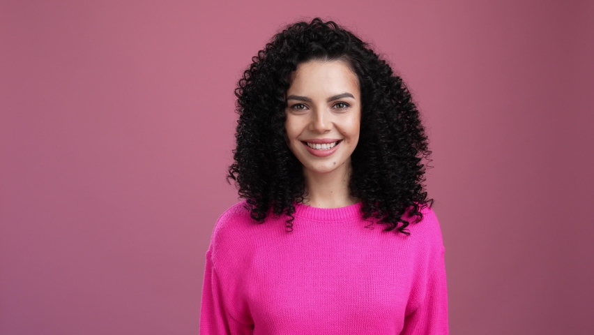 Positive lady enjoy hair care therapy jump isolated pastel color background | Shutterstock HD Video #1088756737