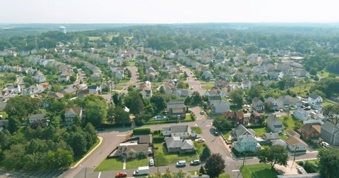 Aerial view of a Sayreville town neighborhood residential area houses in a small town in NJ USA
