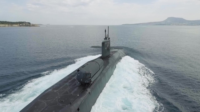 US Navy Nuclear Submarine Aerial Video as Living the Bay Royalty-Free Stock Footage #1088765539