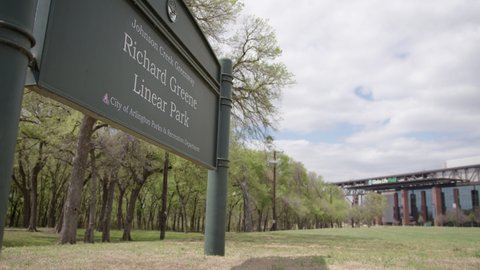 Arlington, TX - March 30, 2022: Richard Greene Linear Park near Texas Rangers' Globe Life Field