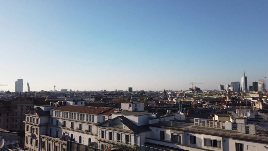 Panoramic 180 degrees wide shot of Milan Italy central area and citylife area | Shutterstock HD Video #1088767231