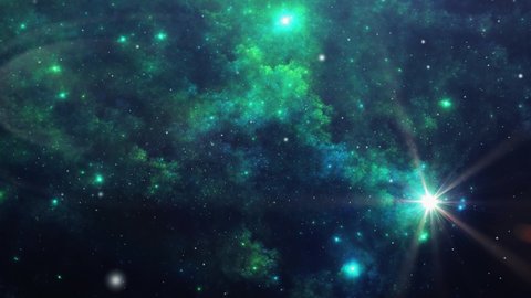 Deep space green nebula with bright stars