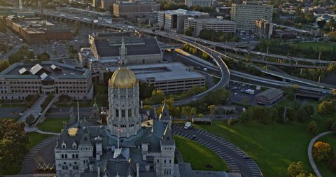 Hartford Connecticut Aerial v7 fly around the top of state capitol building capturing the golden dome details with downtown cityscape surroundings - Shot with Inspire 2, X7 camera - October 2021
