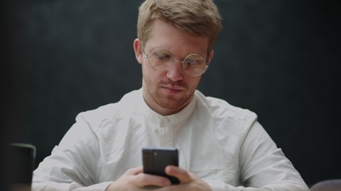 Using Internet By Smartphone Portrait Handsome Stock Footage Video (100 ...