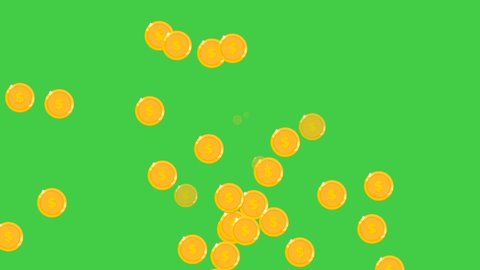 Falling dollar coins on a green screen background, Rain of money