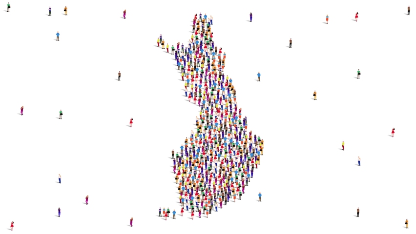 Finland Map A large group of people form to create a Finland map. 4K Video Animation.