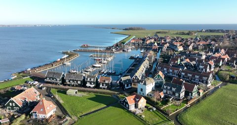 Typical dutch touristic attraction old historic picturesque fishing village on the penisula of Marken, The Netherlands. Europe near Amsterdam and Volendam in Waterland. Holland.
