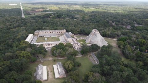uxmal, archaeological zone 4K drone. Yucatan, Mexico