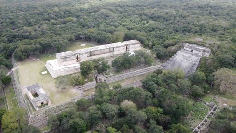 uxmal mayan zone 4K drone. Yucatan, Mexico