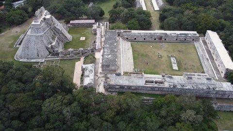 uxmal mayan area 4K drone. Yucatan, Mexico