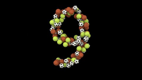 3D Render of Sports Ball Themed Font Number 9