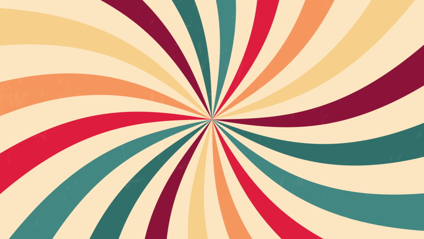 Retro background with curved, rays or stripes in the center. Rotating, spiral stripes. Sunburst or sun burst retro background. Turquoise and red colors. 4k footage.  Royalty-Free Stock Footage #1088784927