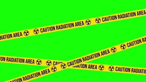 Caution Radiation Area Barricade Tape Lines 4K Animation, Green Background for Chroma Key Use