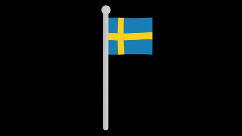Loop animation of the flag of sweden waving on a flagpole, on a transparent background