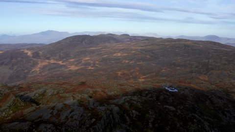 Aerial view of the badlands of Snowdonia, the Rhinogydd