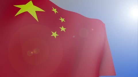 China Flag with blue sky in background