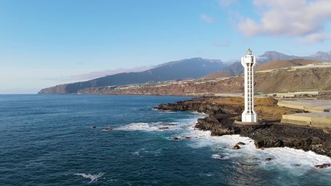 Area affected by the volcano in La Palma island, La Bombilla Lighthouse ,La Palma, Canary Island, Tazacorte