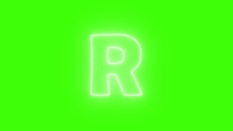 White Neon Alphabet Letter R on Green Screen Background