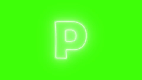 White Neon Alphabet Letter P on Green Screen Background