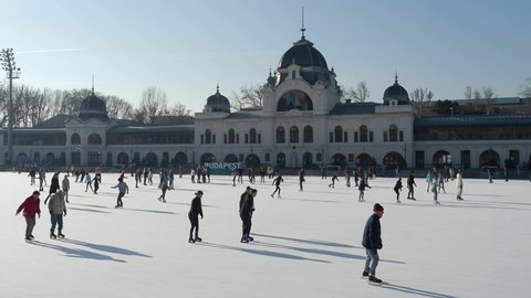 BUDAPEST - JAN 19: City ice rink Mujegpalya at the Varosliget park in Budapest, January 19. 2022 in Hungary