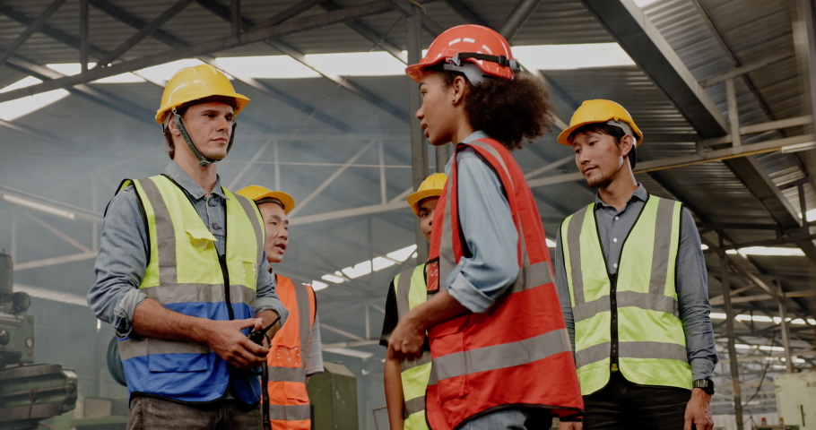 Electrical Engineer and Technician Discuss Training Industrial Factory. cooperation in professional work. Handshake to agree on construction business. coordinate with confidence. Concept Blue collar Royalty-Free Stock Footage #1088793075