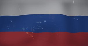Animation of caucasian male hacker over flag of russia. ukraine crisis, cyber warfare and international politics concept digitally generated video.