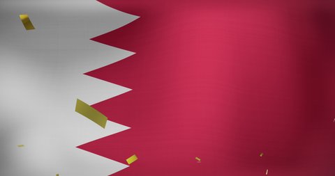 Animation of confetti over flag of bahrain. flags, national symbols and patriotism concept digitally generated video.