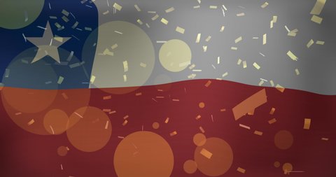 Animation of confetti over flag of chile. flags, national symbols and patriotism concept digitally generated video.