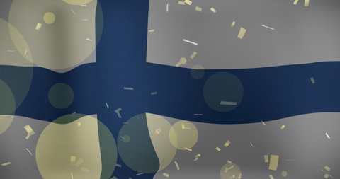 Animation of confetti over flag of finland. flags, national symbols and patriotism concept digitally generated video.