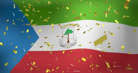 Animation of confetti over flag of equatorial guinea. flags, national symbols and patriotism concept digitally generated video.
