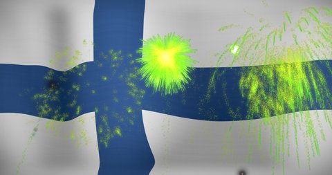 Animation of confetti over flag of finland. flags, national symbols and patriotism concept digitally generated video.