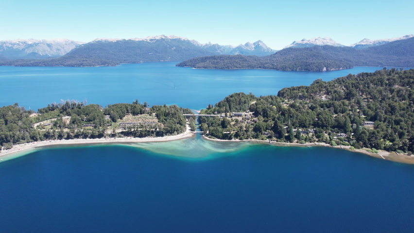 View of The Correntoso River, a river located in Villa La Angostura, Argentina, this River runs from Correntoso Lake to Nahuel Huapi Lake, standing out as one of the Shortest Rivers in the World. 4K.