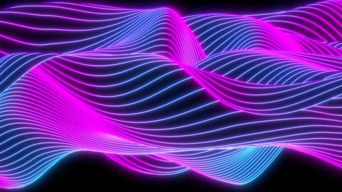 Abstract colorful wavy background in bright neon blue and purple colors. Modern colorful wallpaper. Seamless loop animation. 3d rendering.