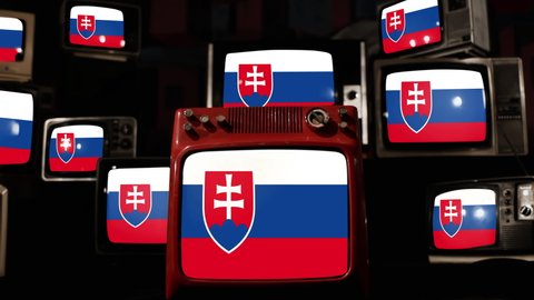 Flag of Slovakia and Vintage Televisions. 4K Resolution.
