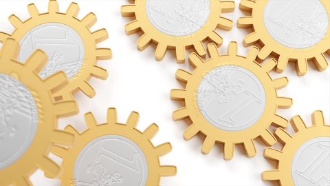 Euro coin gears. Time is money concept. 3d animation