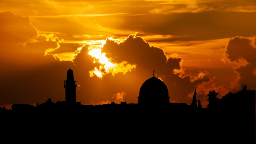 Gerusalemme Jerusalem Israel at Sunset, Time Lapse with Fiery Sun and Red Sky | Shutterstock HD Video #1088812287
