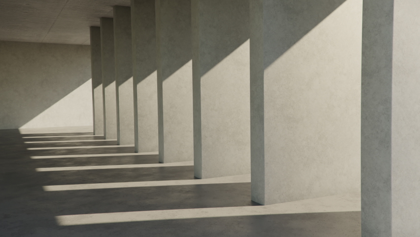 Modern architecture detail timelapse with sun shadows in a contemporary minimal concrete hall