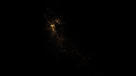 golden waves motion abstract of particles gold dust with stars on black background. wave background gold movement, seamless loop in 4k resolution.