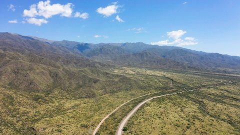 Mendoza Natural Reserve Route through mountainous desert, Argentina. Aerial