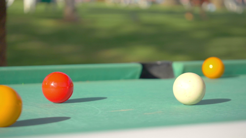 Hitting billiards balls on the table in slow motion 180fps | Shutterstock HD Video #1088824473