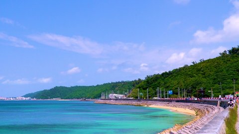 The beautiful sea in front of the station in Nago Kyoda Road, Okinawa Prefecture