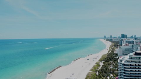 Panoramic View of the white sand beach in Miami Beach