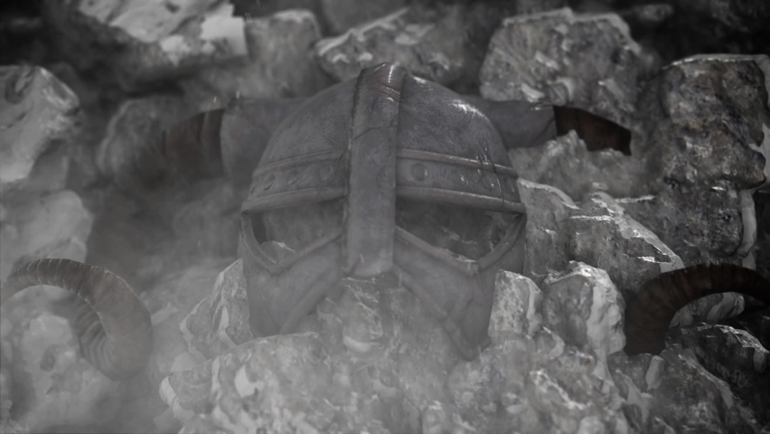 Ancient Viking Warrior Helmet Embedded in a Rocks and Ice