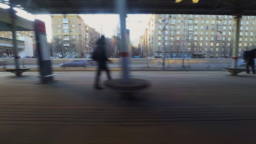 View from the train window of the passengers and the terminal platform